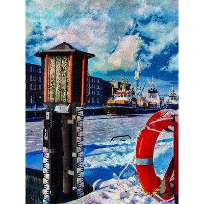 CALVENDO Puzzle Hafenschlepper im verschneiten Wismarer Alten Hafen | 1000 Teile Lege-Größe 64x48cm Foto-Puzzle für glückliche Stunden