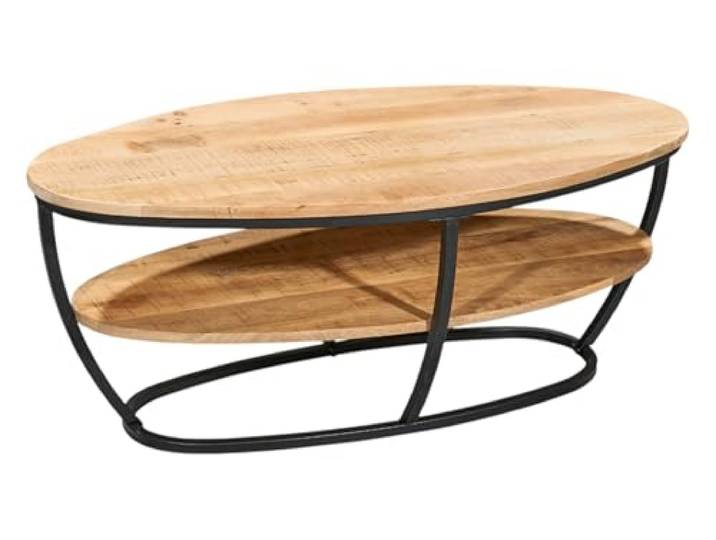 Couchtisch JAIPUR 2 Massivholz Mango oval (BxHxT) 110x44x60 cm Metallgestell in schwarz, mit Ablagefläche