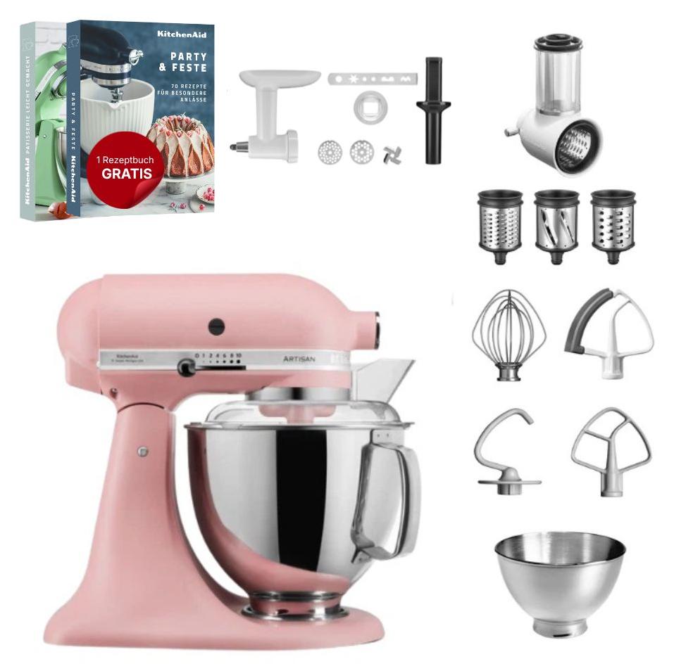 KitchenAid 4,8 L 5KSM175 Artisan Küchenmaschine Set 3 Gemüseschneider+Fleischwolf+Spritzge Altrosa