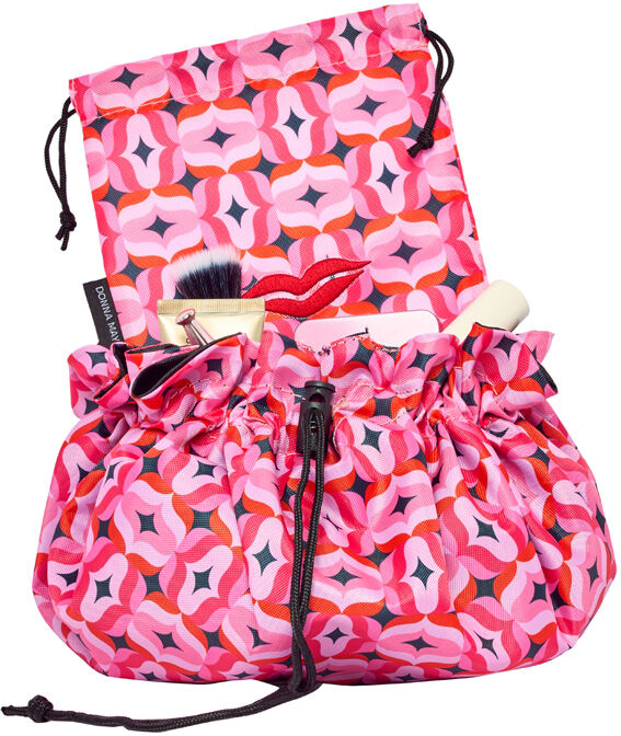 Donna May London Lay Flat Washable Makeup Bag Red & Pink Geometric