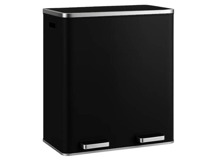 Floordirekt Mülleimer Küche 2×30L Schwarz 2-Fach Mülltrennung, Treteimer Küche, Metall, Soft-Close, luftdicht, Kunststoff-Inneneimer, Klappdeckel – (Felix)