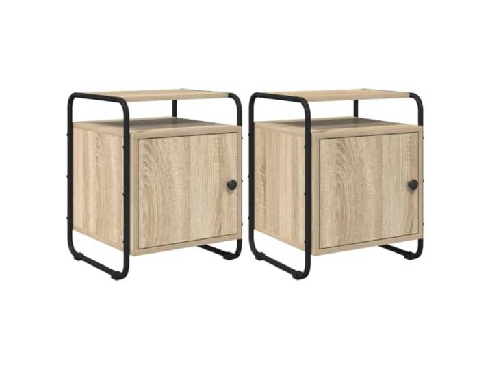 fsahslih Nachttisch 2er Set Sonoma-Eiche Holzwerkstoff 40x39.5x50 cm Stilvolle Beistelltische fürs Schlafzimmer mit Tür und Ablage. Verzinktes Stahlgestell sorgt für hohe Stabilität.