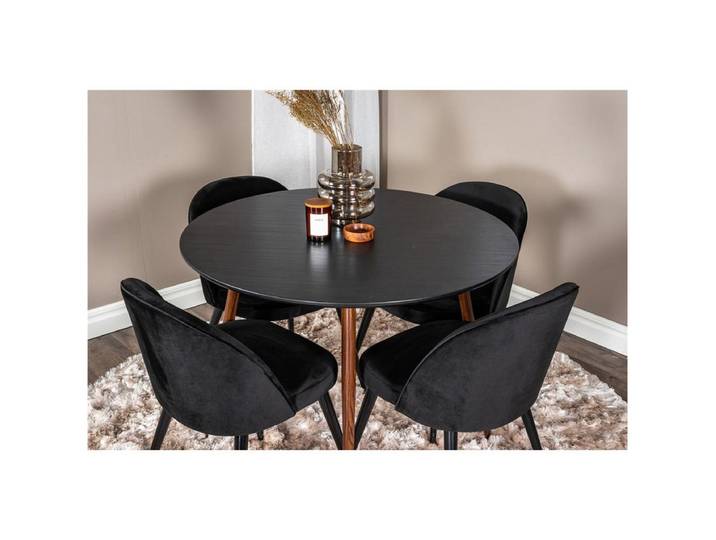 BOURGH Esstisch PLAZA Esszimmertisch Ø100x75cm - Runder Esstisch in Schwarz/Walnuss, Tisch in modernem Design