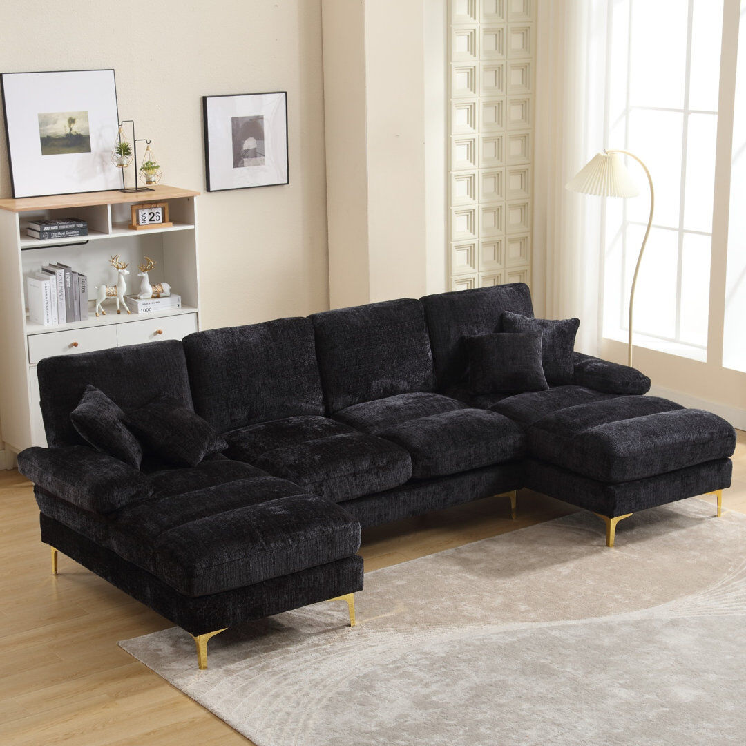 Brayden Studio 4 Seater Chenille Corner Sofa Black Chenille 88cm H X 272cm W X 136cm D