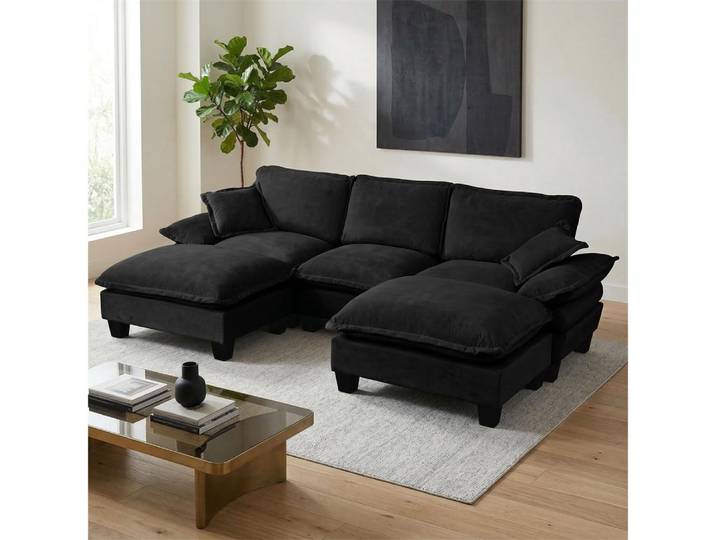 MODFU Ecksofa für Apartments & Wohnzimmer, mit Segelboot-Design, inklusive 2 beweglichen Ottomanen & 2 weichen Kissen. 1 Teile