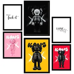 POSTER Set Mit 6 Kultige Kaws Farbenfroh A3 & A4 Schwarzer Rahmen