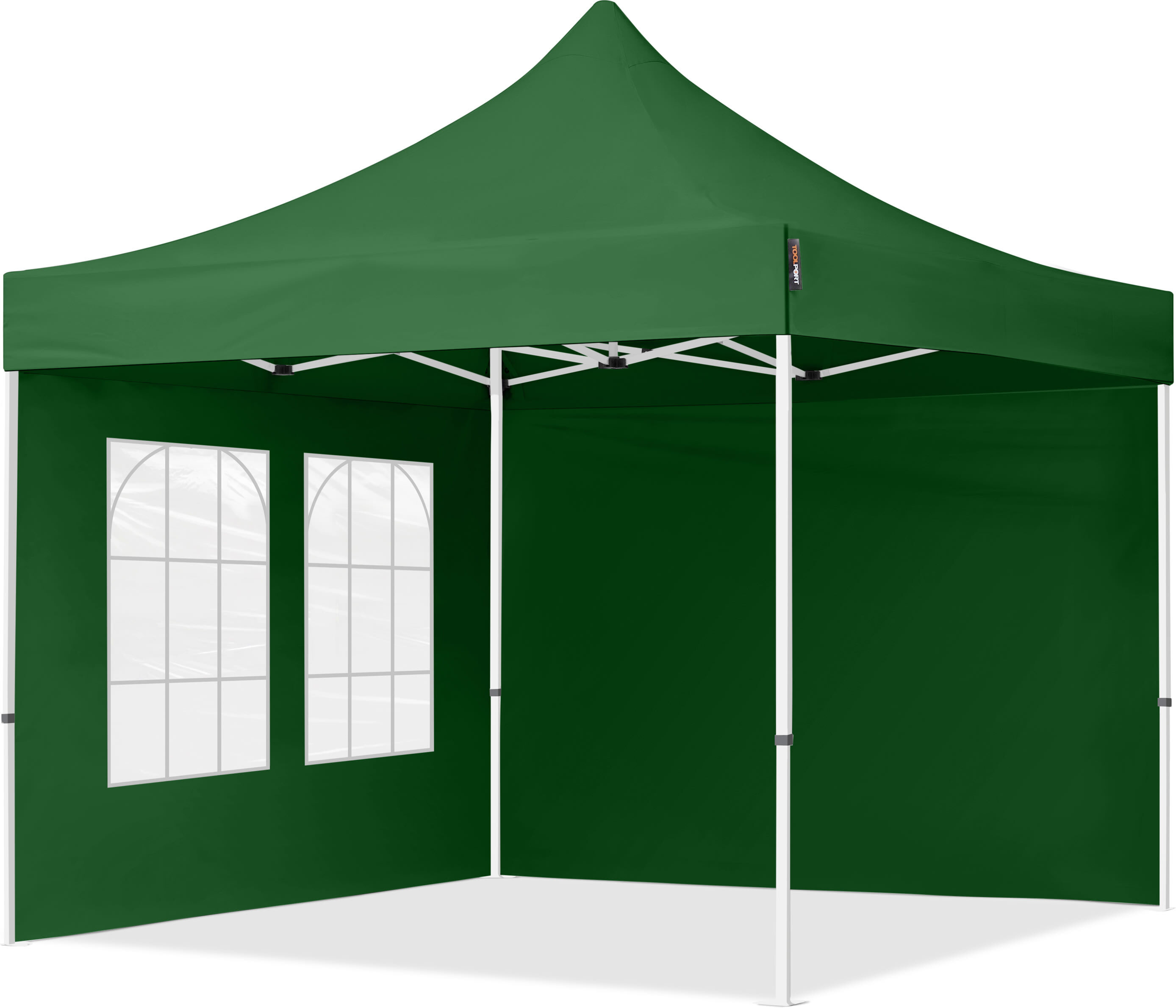 TOOLPORT 3x3m PES 700 Pop up gazebo ECONOMY Steel 30 mm, incl. 2 side panels with Windows, dark green - (59038)