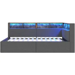 MODFU Tagesbett Leinen Grau 215,5x105x85 cm mit LED, USB-C und hydraulischem Stauraum, 90x200 cm