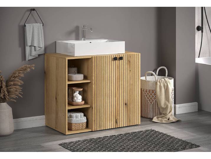 Waschtisch Bliss mit 60 cm Waschbecken 90 x 91 x 53cm Braun/Eiche Dekor