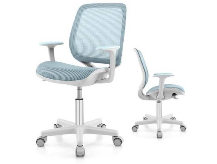 Chaise de Bureau Enfant - DREAMADE - Roulettes à Verrouillage de Position - Hauteur Réglable - Siège en Maille Respirante - Bleu