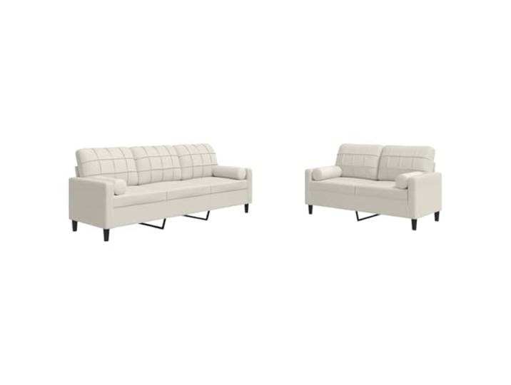 Makastle 2er Set Sofa Couchgarnitur mit Kissen und Nackenrollen Creme Samt