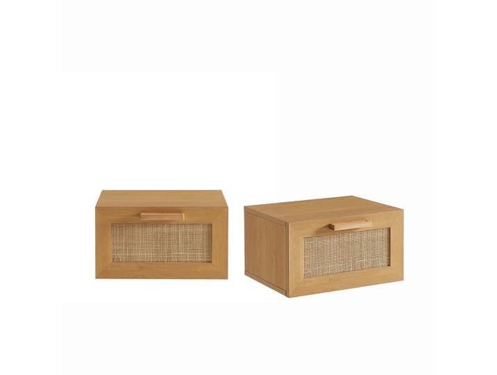 Lot de 2 tables de chevet murales avec rangement - bois clair