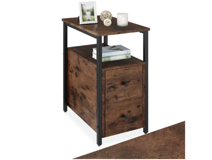 Table de chevet Tullamore 49,5x30x61,5cm - Bois foncé industriel, rustique