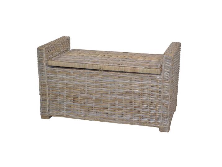 Mid.you Sitzbank, Grau, Holz, Rattan, Uni, 1-Sitzer, 90x51x45 cm, Truhe im Sitz, Esszimmer, Bänke, Sitzbänke