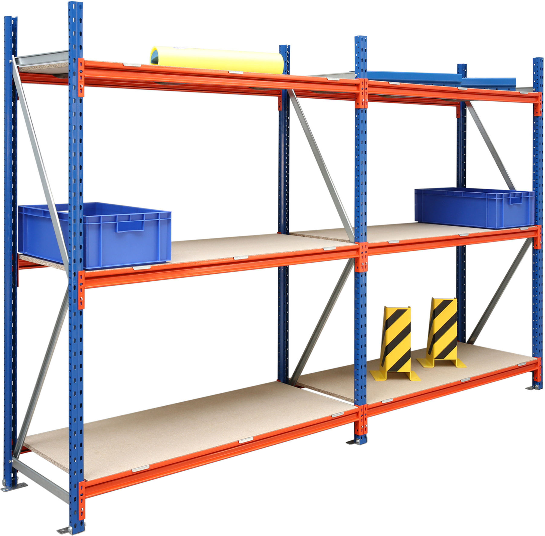 Regalwerk EMMA Weitspannregal Holzeinlage Anbaufeld HxBxT 2000x2700x800 mm Rahmen RAL 5010 (B7-90107-80)