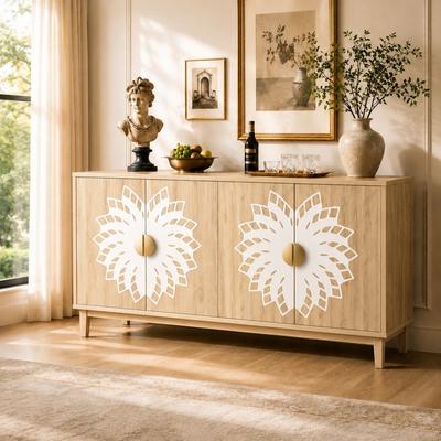 Vintage-Style Decorative Storage Cabinet with Carved Doors,a Multifunctional Sideboard Ideal for Storage