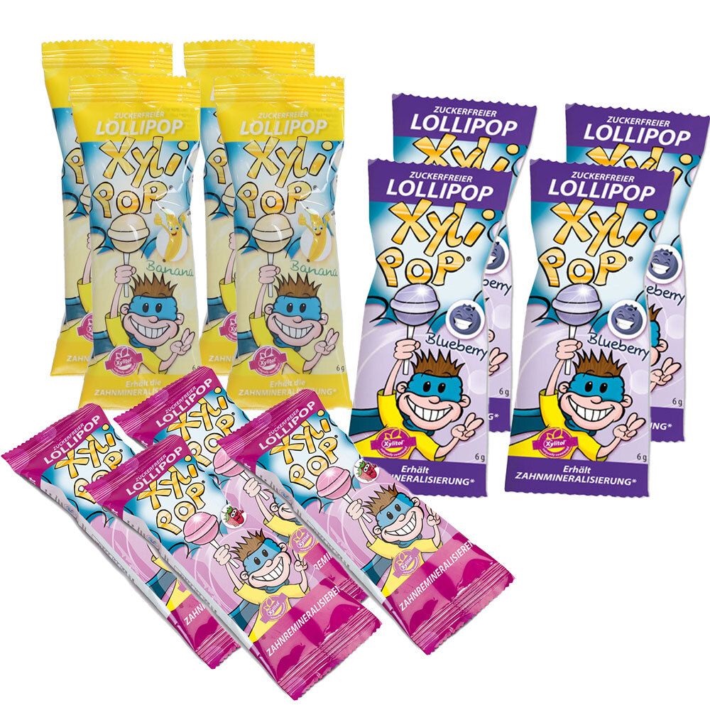 12er Mix-Set XyliPOP Zuckerfreier Lollipop 4x6+4x6+4x6 g Bonbons