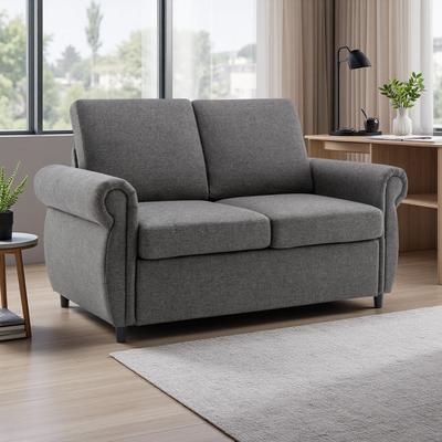 ZWYO HOSIMU "57.9"" Linen Orisfur Pull Out Sofa Bed Loveseat with Twin Size Memory Foam Mattress, USB Ports for Living Room Spaces"