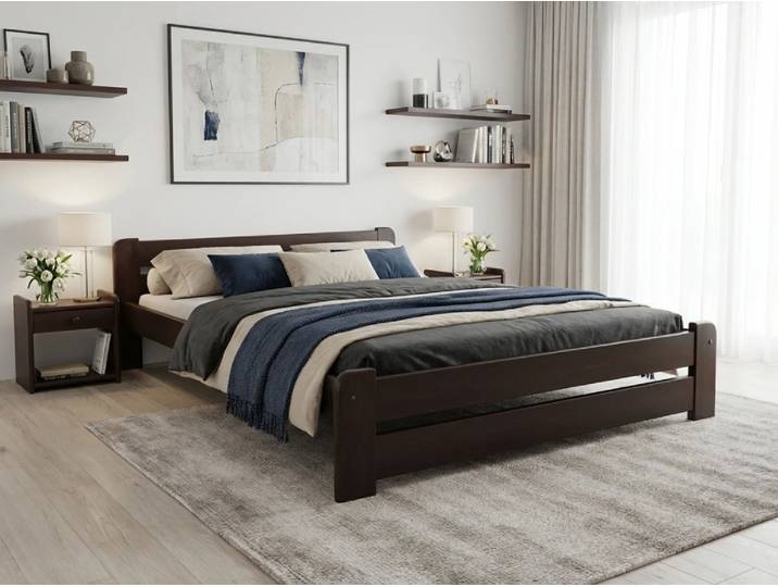Bett Laura 180 x 200 cm, Nussbaum Matratze: Ohne Matratze, Lattenrost: Mit Lamellenrost