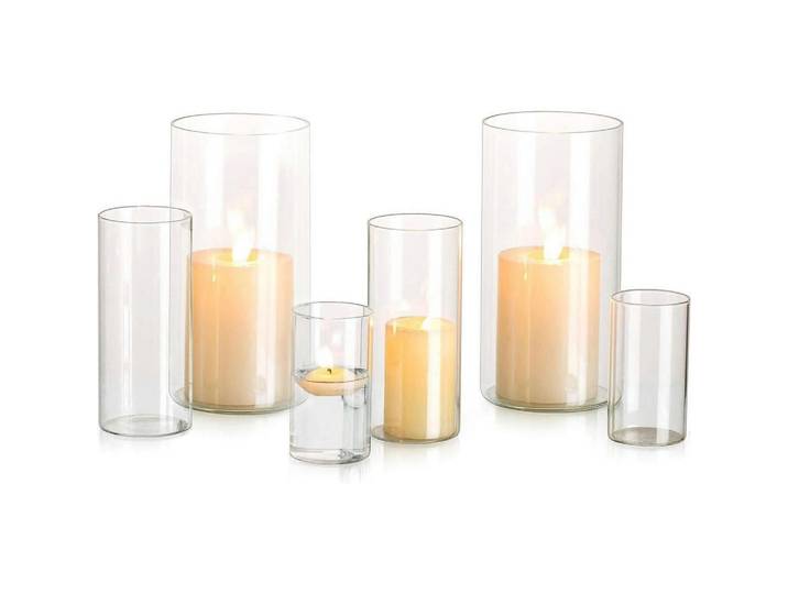 Windlicht Glas Set 2x 3-teilig modern, Transparent, 8.5 cm, Dekoration, Kerzen & Kerzenhalter, Teelichthalter