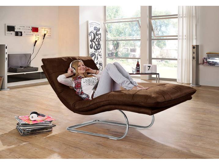 Relaxliege, Braun, 95x170 cm, Longlife Xtra-Leder, Kopfteilverstellung, Vintage, W.SCHILLIG