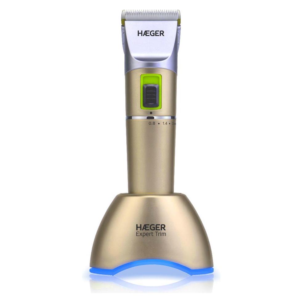 Haeger EXPERT TRIM Professional Rechargeable Hair Trimmer with Cords 2 Speeds Blue LED Light Base 360° Rota (HC-WG3.011A)