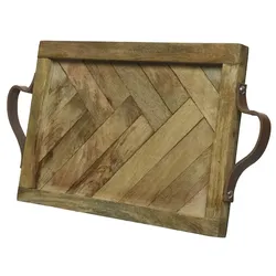 MARELIDA Tablett Holz natur Kerzentablett Serviertablett rechteckig Mangoholz Deko 41cm