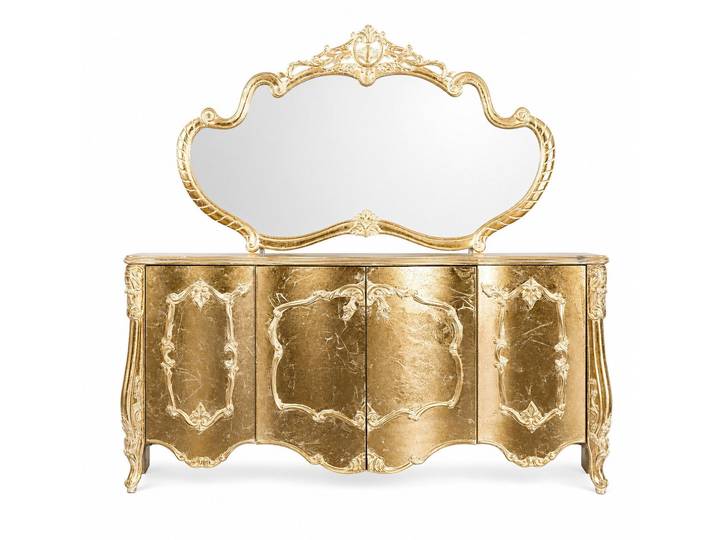 JVmoebel Sideboard Elegante Anrichte in Gold mit Spiegel und luxuriösen Sofort (2 St., Anrichte + Spiegel), Made in Europa