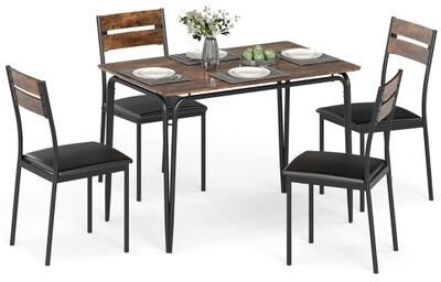 Costway 5-Piece Dining Table Set Industrial Rectangular Kitchen Table and 4 Armless Chairs-Rustic Brown