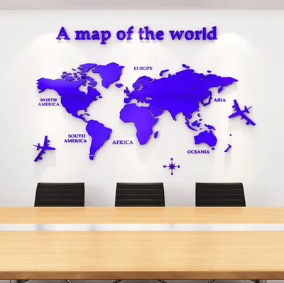 Inspire Curations Large 3D Acrylic World Map Mirror Wall Decor blue xl 230cmx120cm