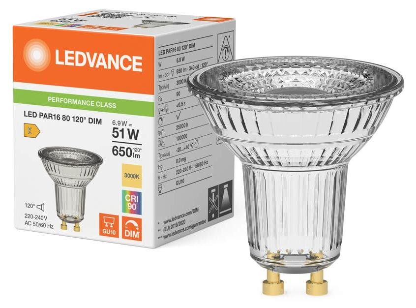 Ledvance LED PAR16 80 120° DIM P 930 GU10 Dimbare LED-reflectoren