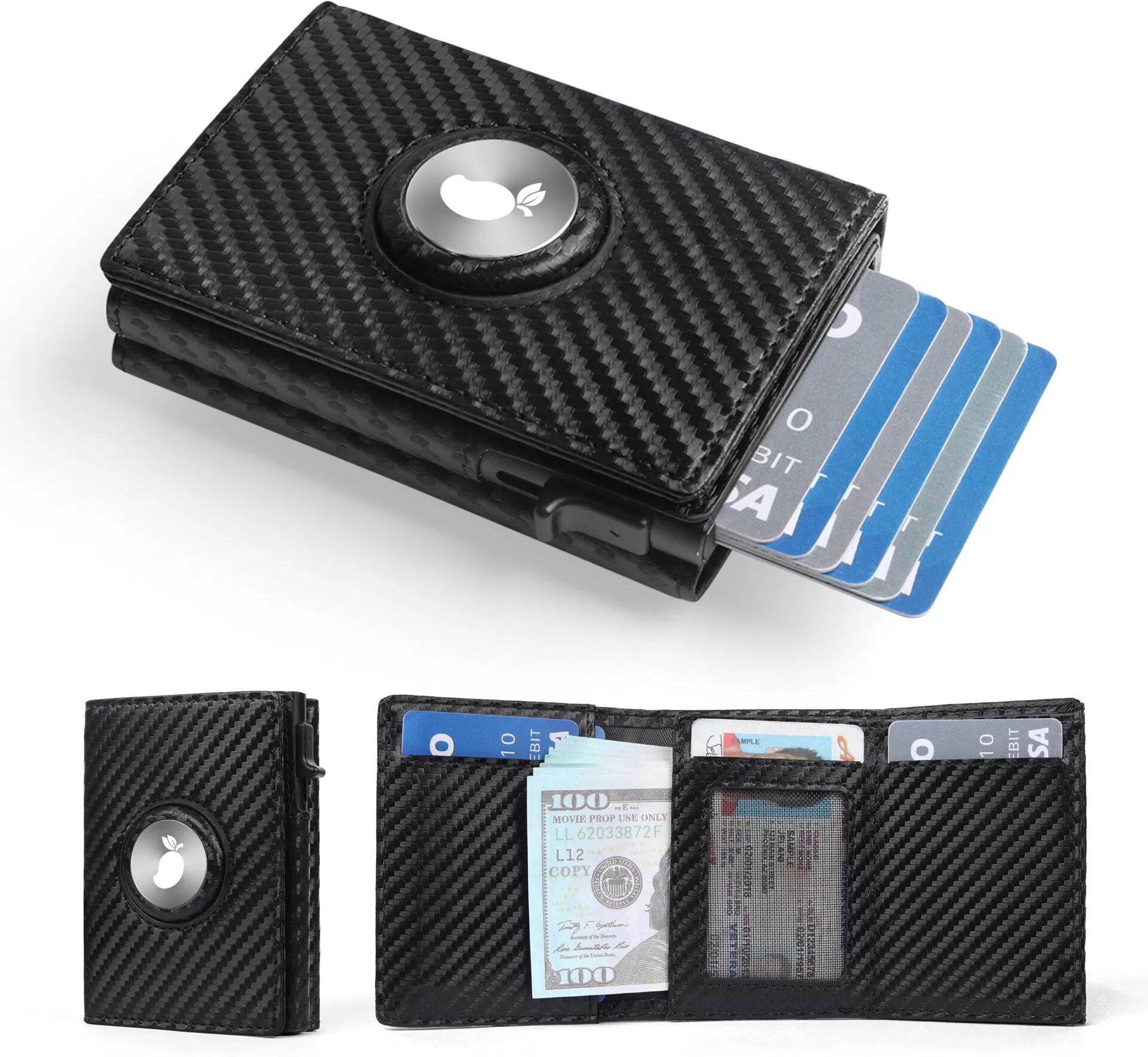 INF Portefeuille Airtag en Cuir Mince pour Hommes avec Blocage RFID Le noir
