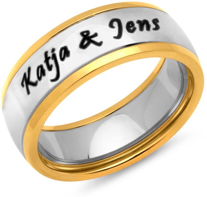 Unique Polierter Edelstahlring inkl. Lasergravur silber-gold