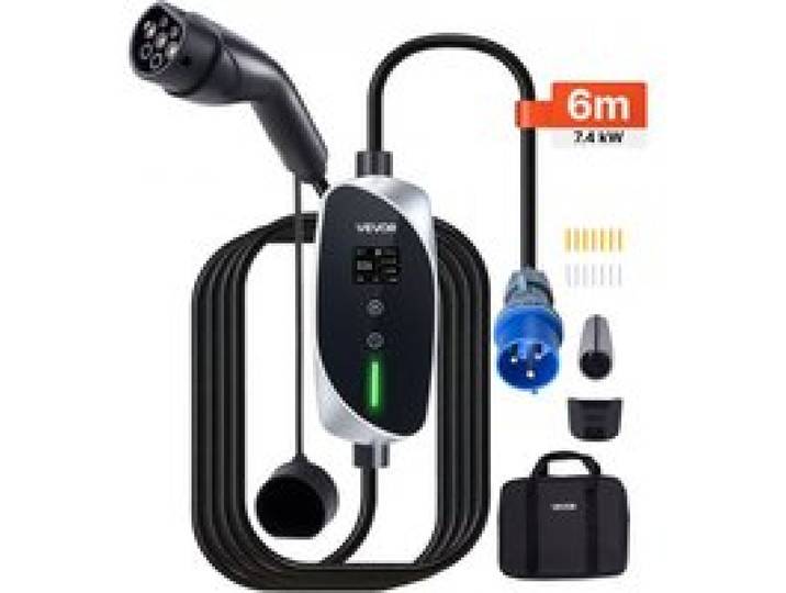 VEVOR Mobile Wallbox, 7,4 kW, 32 A, Typ 2 Ladestation, Tragbares Einphasig-Ladegerät mit 6 m Ladekabel, CEE-Stecker, LCD-Bildschirm, IP66-Steuereinheit, Stromversorgung für Elektrofahrzeuge