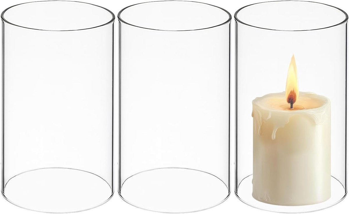 Set van 3 mondgeblazen glazen windlichten voor theelichthouders