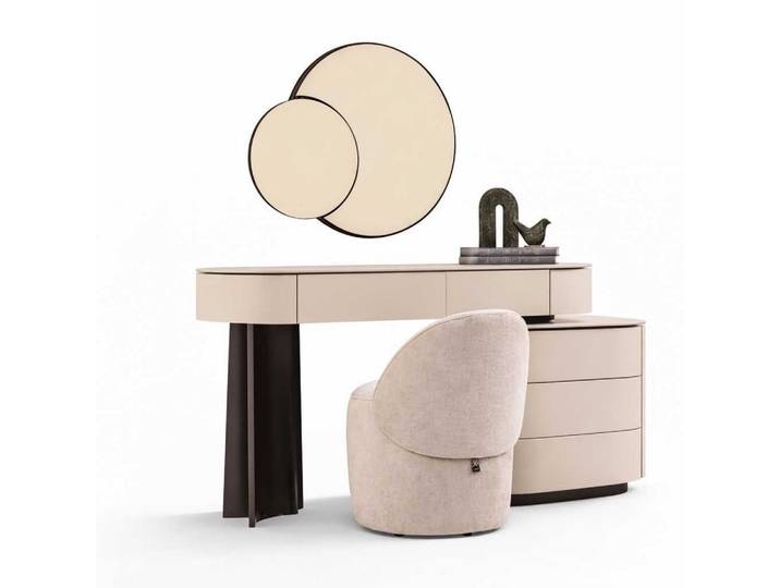 JVmoebel Schminktisch Designer Schminktisch Beige mit Spiegel und Hocker Modern Stil, Made in Europa