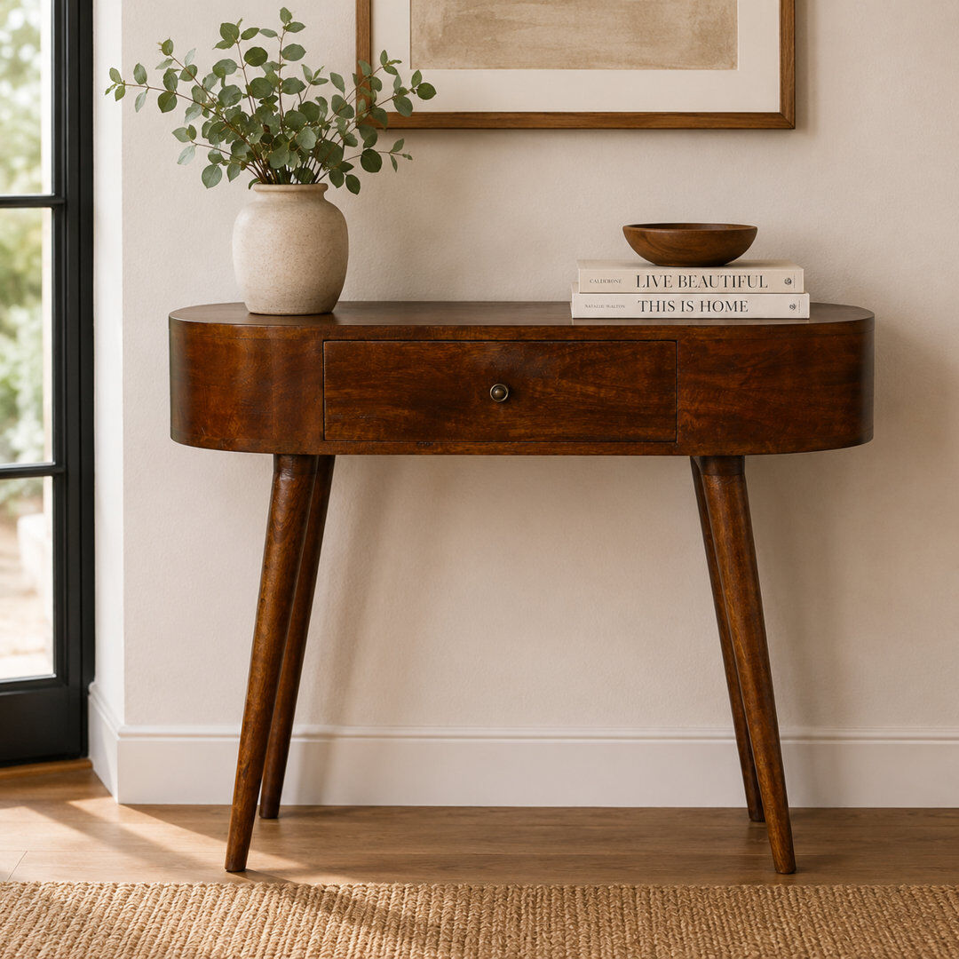 George Oliver Shyann 80cm Solid Wood Console Table Brown 78cm H X 80cm W X 40cm D