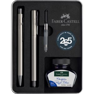 Faber-Castell Schreibset Neo Slim, 4-teilig, Kugelschreiber und Füller in Metallbox