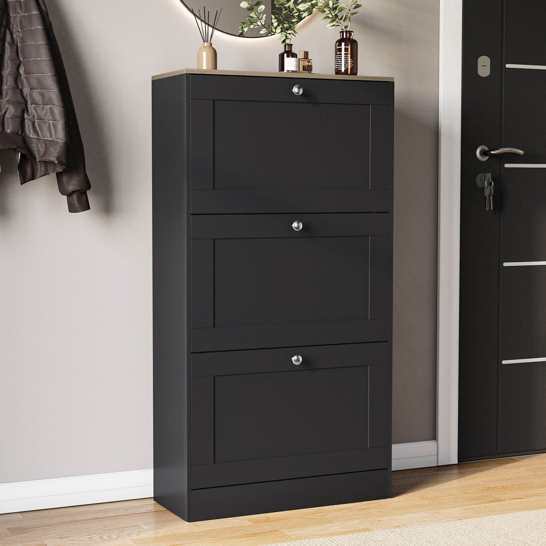 George Oliver 3 Drawer Shoe Cabinet with Top Modern Shoe Storage For Hallway Living Room & Bedroom Black/Oak
