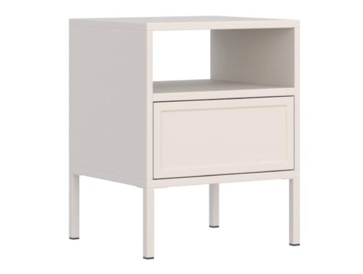 Selsey Nachttisch 45 x 40 x 54 cm, Taupe, mit Schublade, offenem Fach schlanke hohe Beine, offenes Fach fuer schnellen Zugriff, 3D-Fraesfront, GTV-Kugelfuehrungen