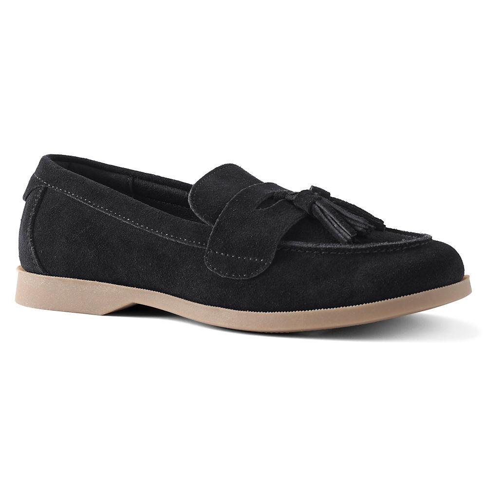Veloursleder-Loafer mit Tasseln, Damen, size: regular, Schwarz, Rauleder, by Lands' End