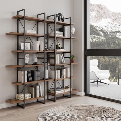 "Davee 6-tier Antique Walnut color Etagere Bookshelves - 86"" H x 82.7"" W x 12.5"" D"