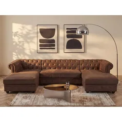 Wohnlandschaft - Mikrofaser - Vintage-Leder-Optik - CHESTERFIELD