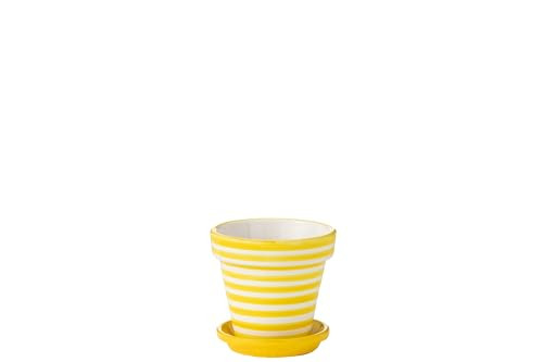 J-Line Bloempot Granada Stripes Handgemaakt Geel Keramiek Ø 21 cm