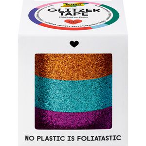 Folia Washi-Tape 28501, Glitzer, kupfer, türkis, violett, 15 mm x 5 m, wiederablösbar, 3 Rollen