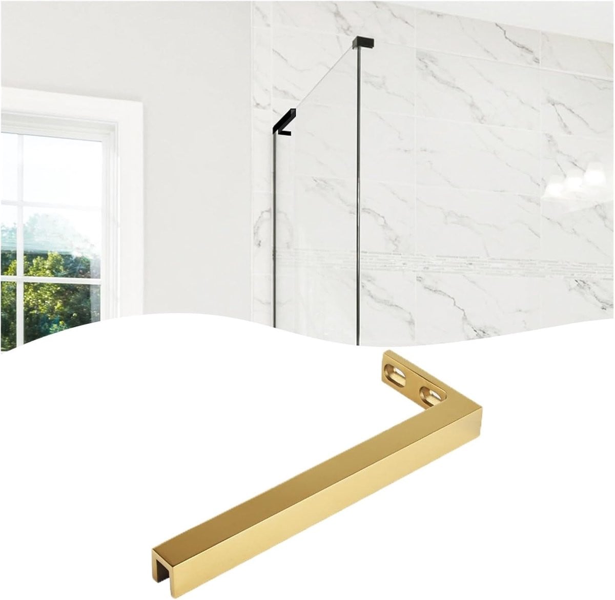 Glazen Steunbeugel L-vorm Hoekmontage Goud - 24 cm Lengte