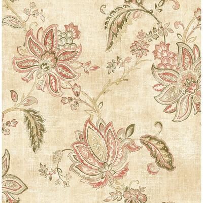 Seabrook Designs Valya Jacobean Floral Unpasted Wallpaper