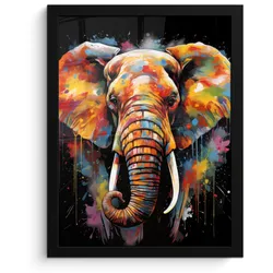 POSTER MIT RAHMEN Elefant - Graffiti - Schwarz - Tiere - Farben Bilderrahmen 30x40 cm