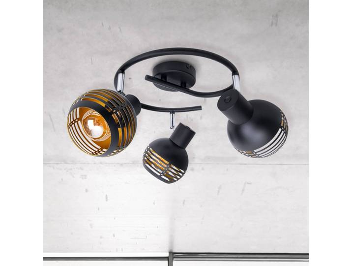 Näve Deckenrondell Casco, dreiflammig, schwarz dimmbar, schwarz, für Wohn- / Esszimmer, Metall, Strahler
