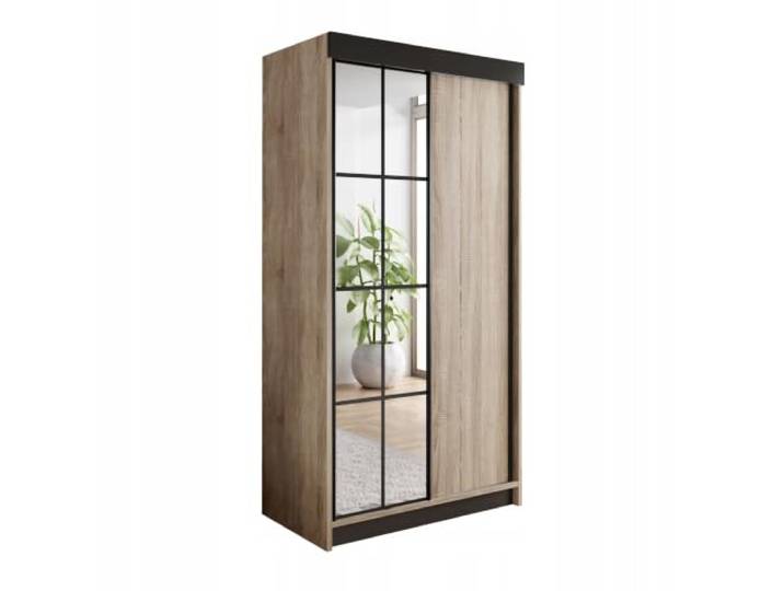 KIER FURNITURE Schiebeschrankmit Spiegel ARI Sonoma 100x200x62 cm Geräumiger, Schiebeschrank mit platzsparenden, Türen und Stauraum für Kleidung, Wäsche und Accessoires